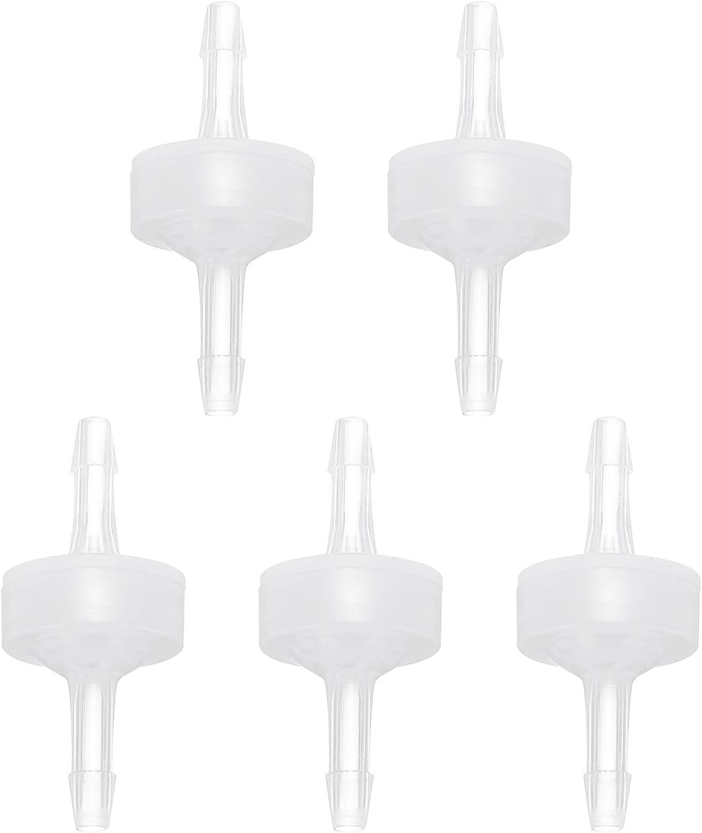 5 stuks terugslagventielen, 1/8 inch (3 mm) diameter slangaansluiting in straal, Soltante van PP-kunststof voor gas, lucht, water, tankpomp