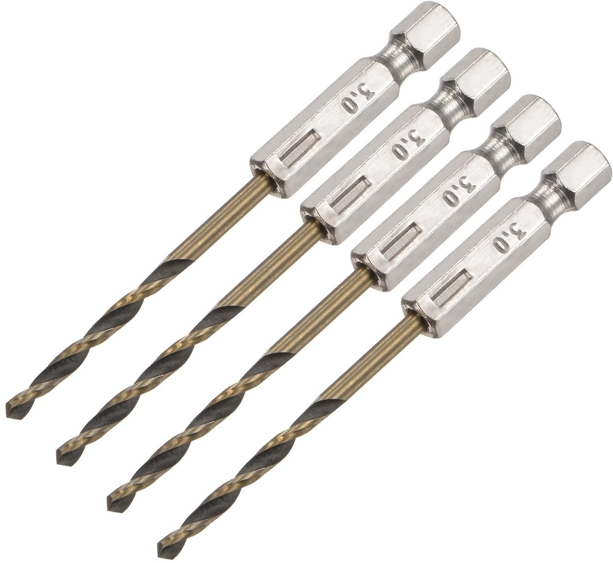 4 stuks spiraalboren van hogesnelheidsstaal met zeskantige opname, boordiameter 3 mm met zeskantschacht 1/4 lengte 80 mm