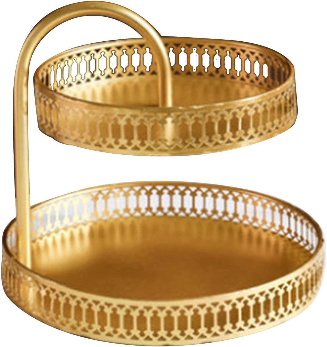 Fruittaartstandaard 2-laags Gouden Serveerschaal Grote Fruit- en Gebakschaal Snoepkom Decoratief Rond Dienblad voor Groenten, Fruit, Snacks, Snoep (Verticale korrel)