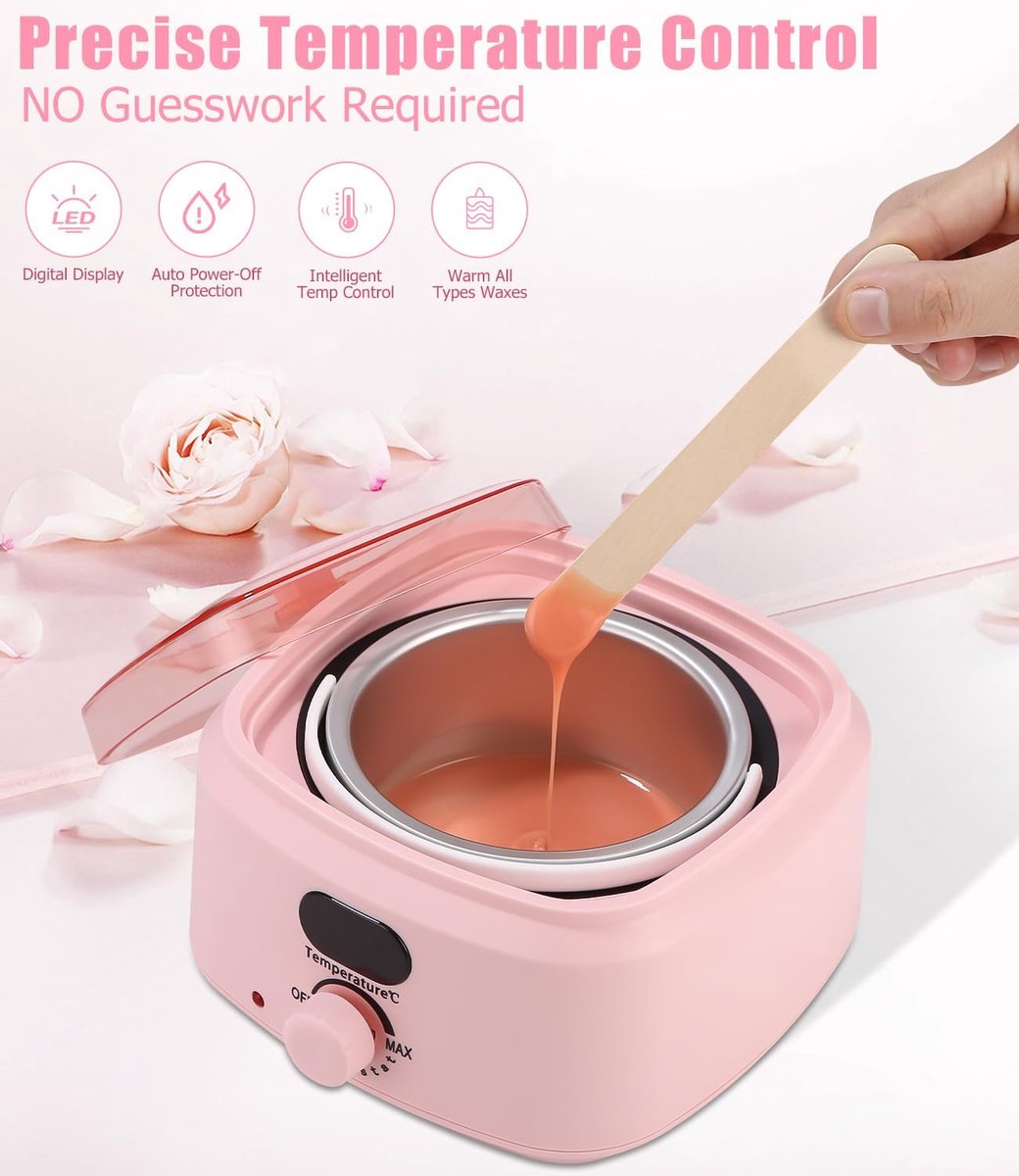 Waxing Set voor Vrouwen, Wax voor haarverwijdering, Waxwarmer met 5 verpakkingen Waxing Parels, 1 siliconen schaal en 30 waxsticks, 10 wenkbrauwwax-applikatoren, waxwarmer apparaat