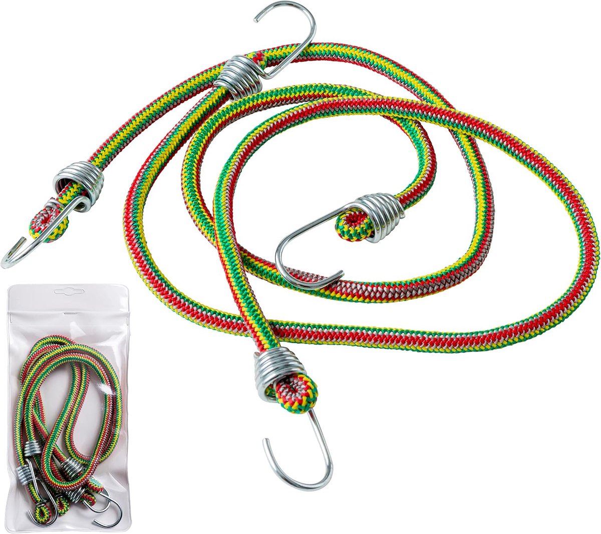 Elastische touwen met bagagehaak, 80 cm, voor auto en motorfiets, 2 eenheden, Made in Italy, multifunctioneel touw, elastische koorden voor het bevestigen van pakketten, voorwerpen, koffers,