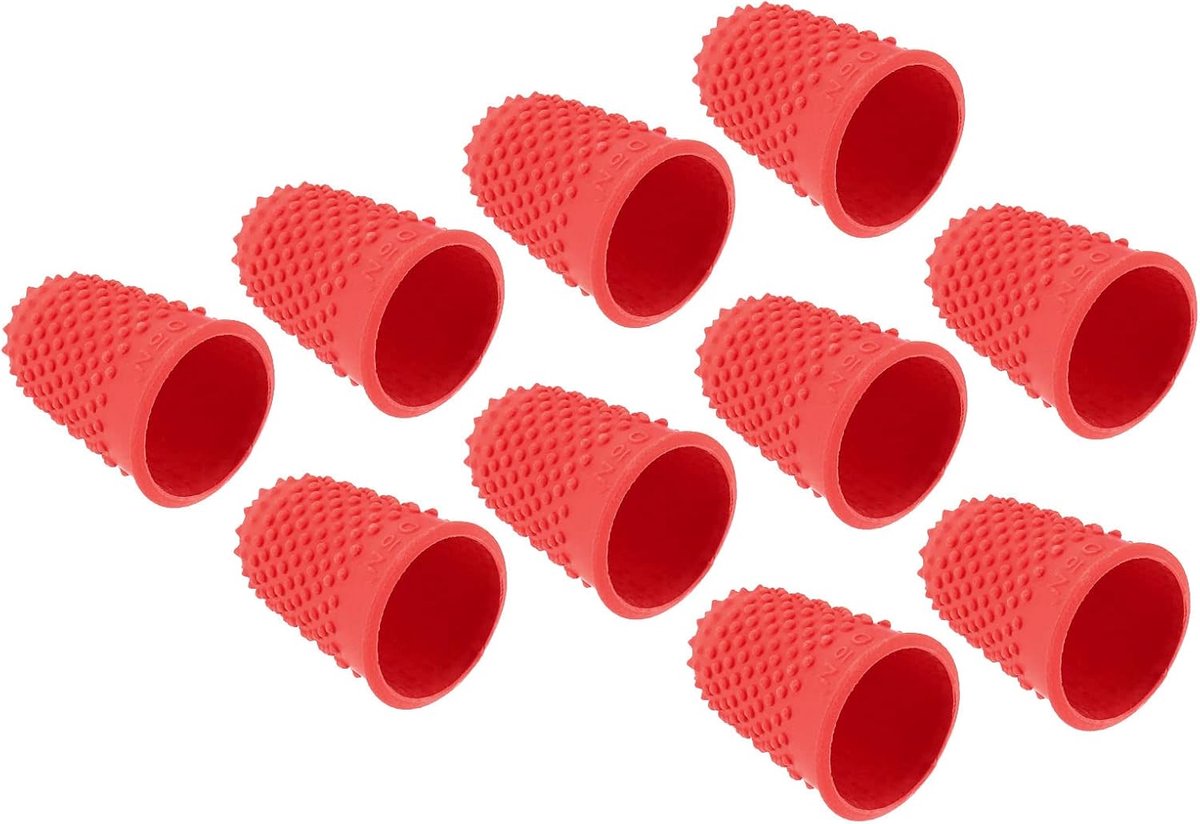 0,71 x 1,1 inch rubberen vingertoppen, 10 stuks siliconen duim vingertop beschermhoezen beschermpads vingerhoedje handgrepen voor kantoor tellen naaien, rood klein formaat