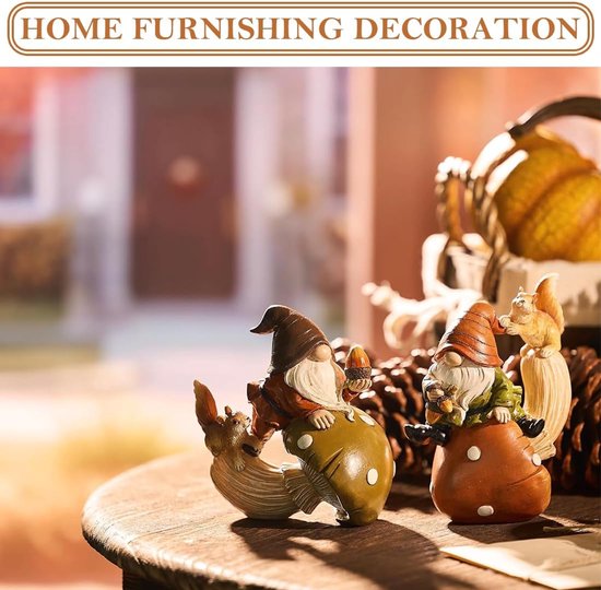 2st herfstdecoratie figuren, hars kabouters voor herfstdecoratie binnen en buiten, paddestoel decoratie, herfst kabouter tuin figuren, cadeau thanksgiving thanksgiving — afbeelding 3
