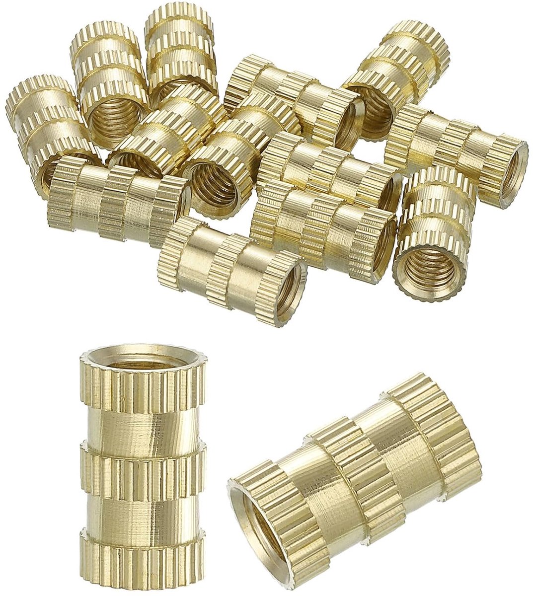 Moeren met sleufinzetstukken, 15 stuks M6 x 14 mm (L) x 8 mm (OD) Schroefdraadinzetstukken Vrouwelijke Messing Moeren Druk Draad Moeren Insert Thermisch Gefixeerd Messing Insert