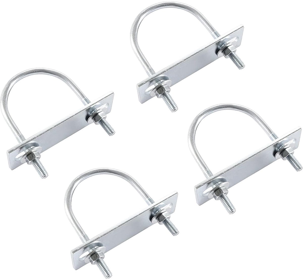 sourcing map Ronde U-bout 1,97 inch (50 mm) binnenbreedte 80 mm lengte staal M6 met moer plaat sluitring 4 sets