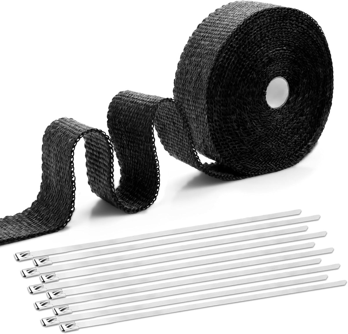 6 m Hittebeschermingsband, uitlaat, afdichtband, hittebescherming, uitlaat, bandage met 10 kabelbinders, roestvrij staal, hittebeschermingsband, zelfklevend, voor waaierspruitstukken, thermoband