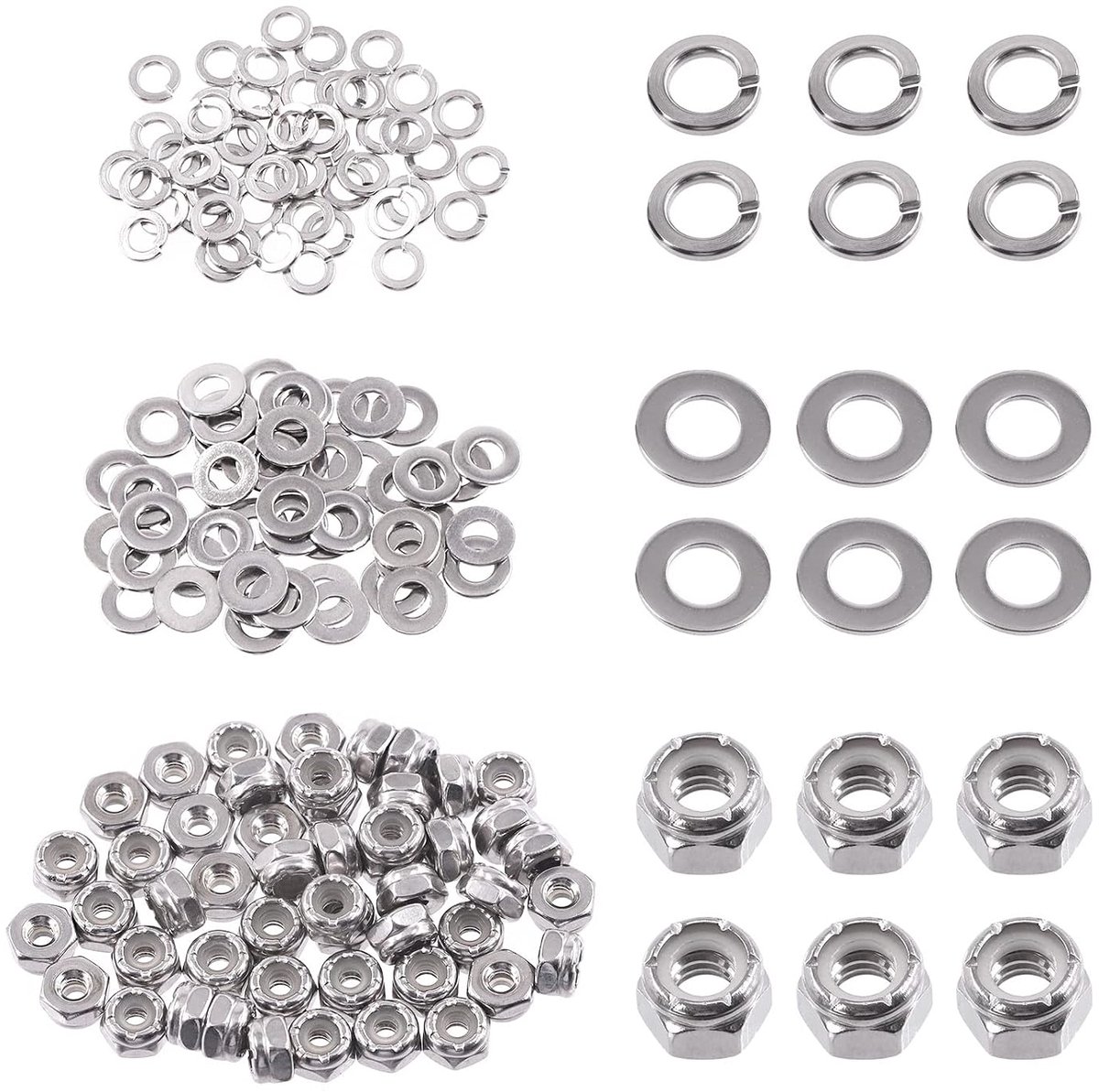 150 stuks SAE 304 roestvrij staal # 4-40 zeskantborgmoeren en # 4 platte ringen met # 4 split lock ringen assortiment kit, zeskantborgmoer voor gebruik in de autowinkel