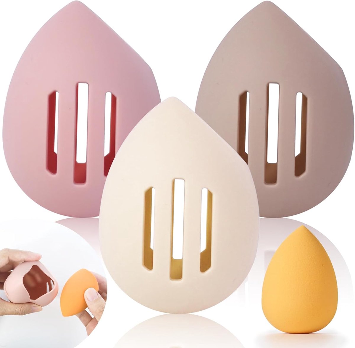 3 Stuks Make-up Spons Houder, Siliconen Make-up Sponshouder, Herbruikbare Beauty Blender Houder, Wasbaar Beauty-Sponshouder Cover voor Reizen
