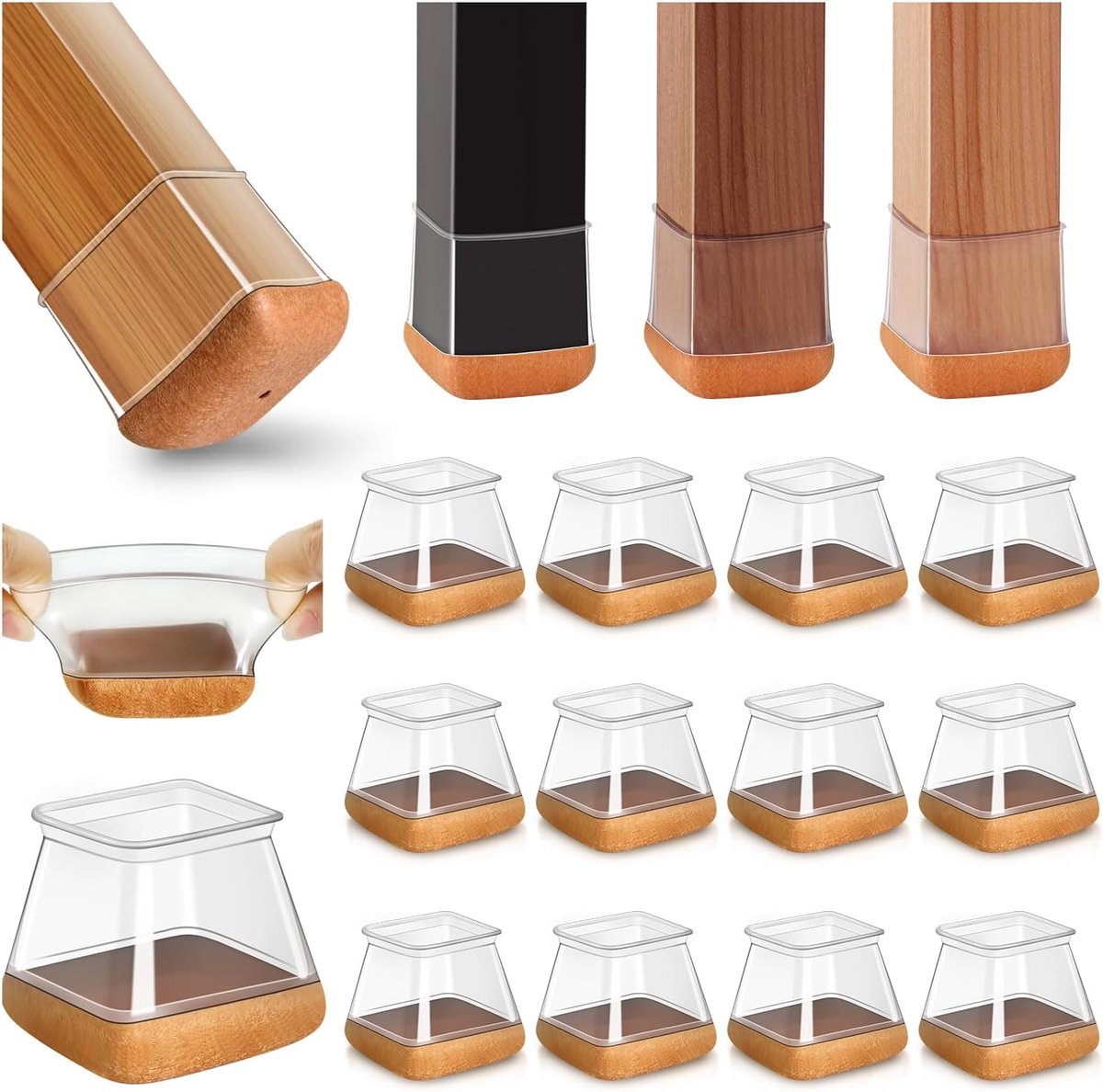 20 Stuks Stoelpootdoppen, Vierkant Grote Siliconen Stoelpootbeschermers | Viltdoppen voor Houten Vloeren, Transparant, Stoelbeschermers, Vloerbescherming (Fit:27-36mm)