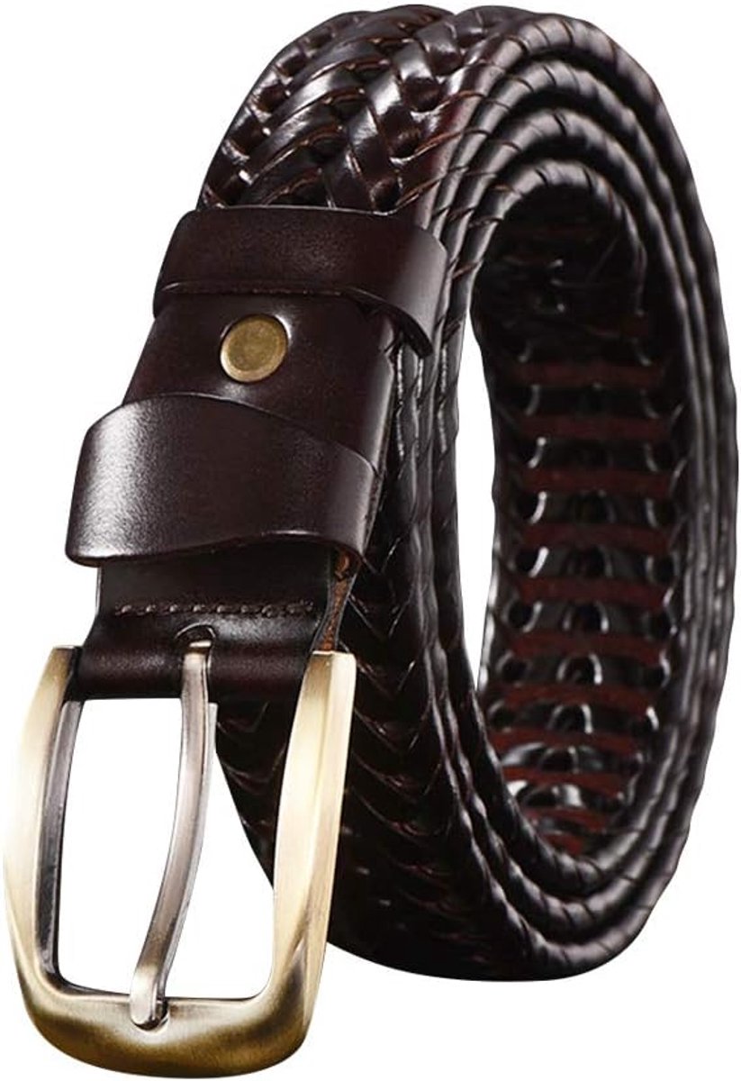 Vlecht Riem - Heren Retro Geperforeerd Zacht Leer Vlecht Geweven Taille Riem met Klassiek Pin Gesp Casual Verstelbaar