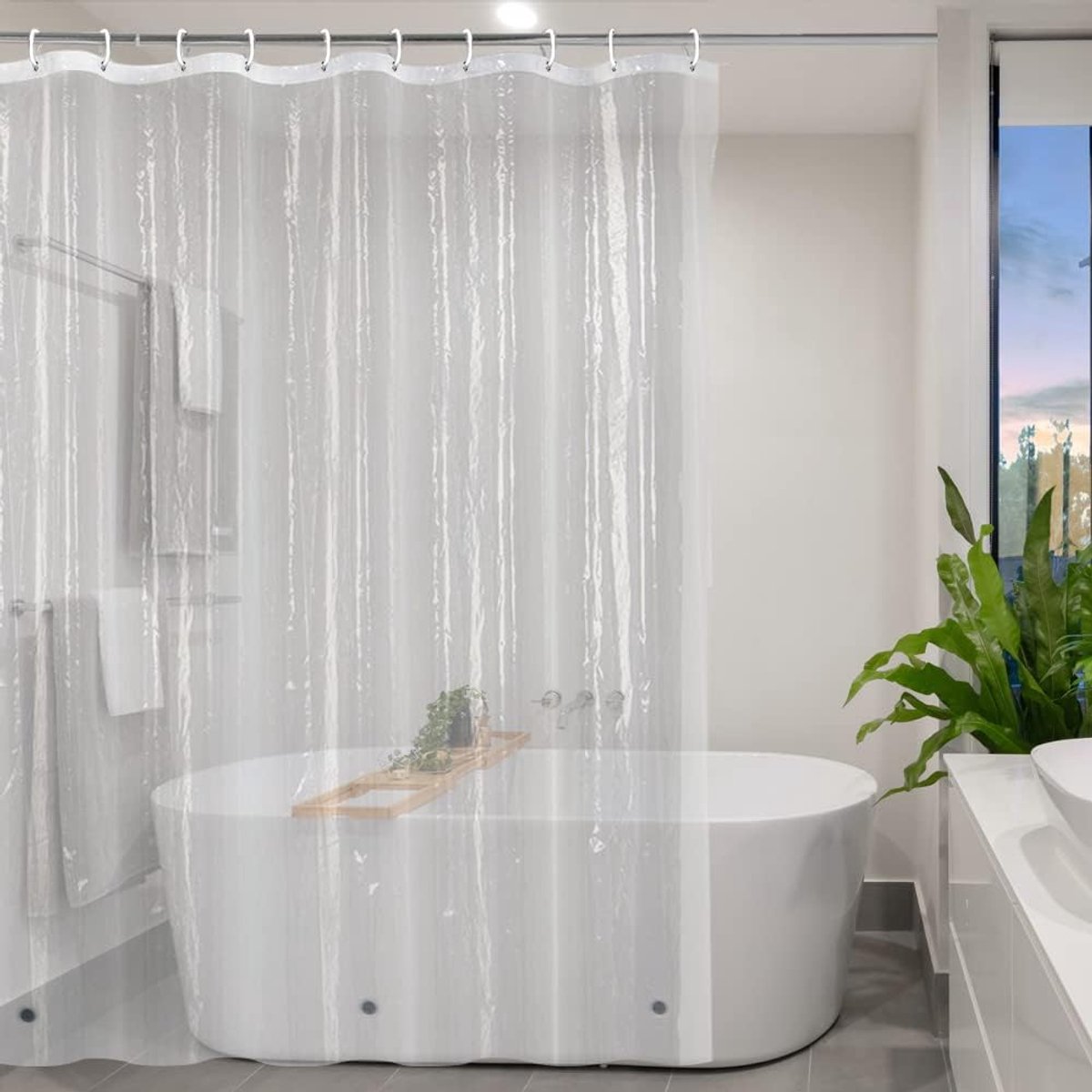 Douchegordijn doorzichtig transparant smal 90 cm breed | waterdicht met magnetische zoom, breedte: 90 x hoogte: 180 cm