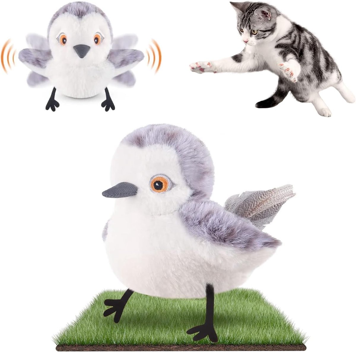 Kattenspeelgoed, zwevende vogel, levensechte snoepzoetjes, aanraakgeactiveerd speelgoed voor katten, interactief elektrisch kattenspeelgoed met kattenkruid, oplaadbaar
