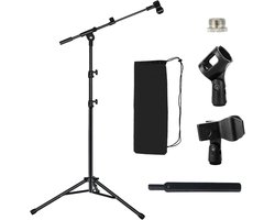 Microfoonstandaard of Statief voor Blue Yeti, Samson Q2U, Fifine K6 K688 | Vloerstandaard voor Zang, Podcast – Stevige Voet, Verstelbare Hoogte, Draagtas, 5/8-inch Adapter, 2 Clips, Kabelbinders