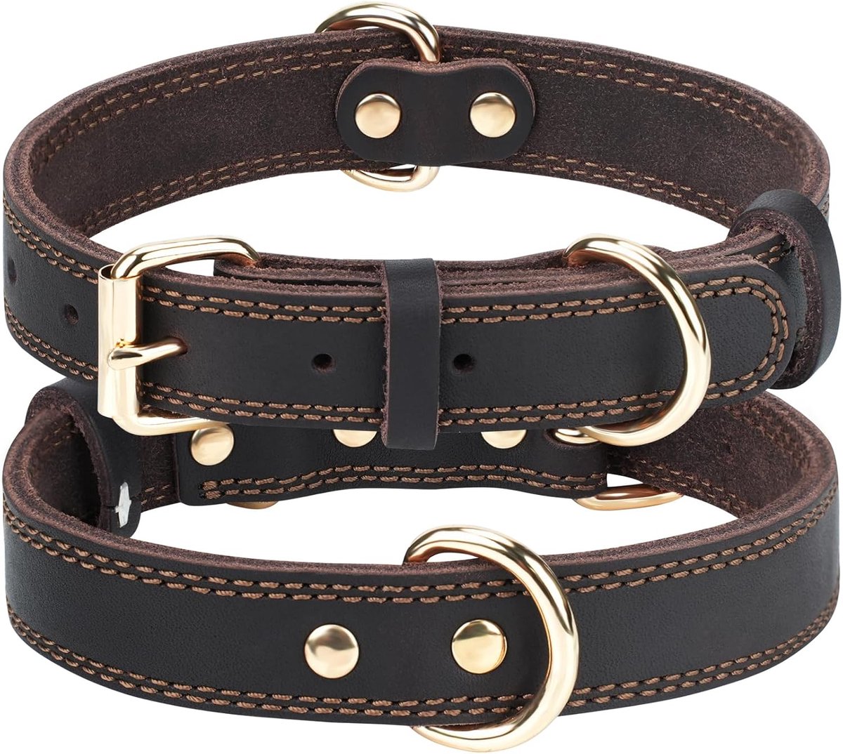 Echt lederen hondenhalsband met QR-ID-tag, zwaar belastbare hondenhalsband met metalen gesp, zachte en duurzame lederen halsband, verstelbaar, voor extra kleine honden, bruin, XS