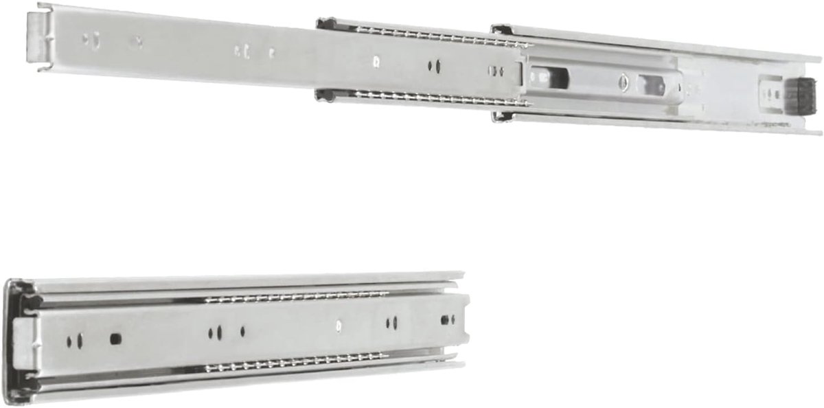 - Metalen ladegeleider 500x45mm - Volledig uitschuifbaar met stalen lagers - Bestand tegen 30kg/paar - Verzinkt staal, zilver, gelegeerd staal