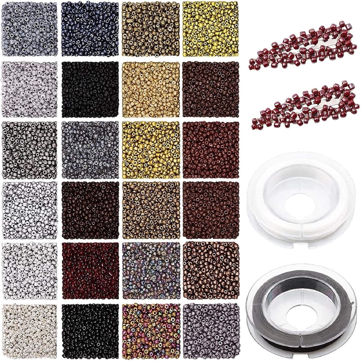 7200 stuks, 2 mm, 12/0 donkerbruin, rocaillekralen voor armbanden, glazen kralenset om te rijgen, mini-knutselkralen met elastisch koord voor doe-het-zelf halskettingen, oorbellen, sieraden
