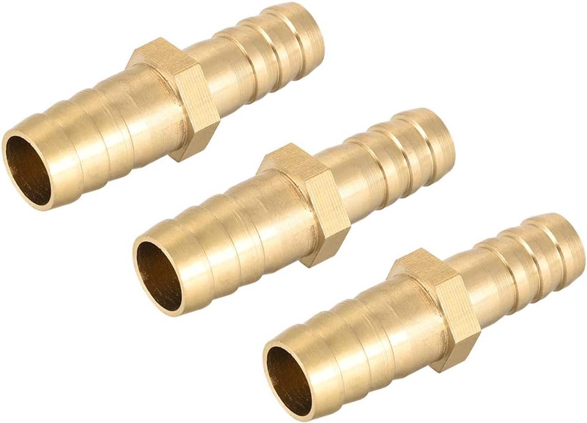 sourcing map Messing verloopstuk weerhaak slangaansluiting verbindingsstuk adapter 12 mm x 10 mm weerhaak (3 stuks)