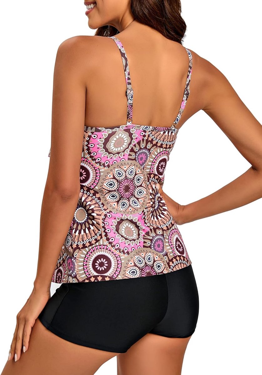 2 Stuk Tankini Badpakken Volant Gedrukt Top Met Boyshorts Plus Size Badmode Badpak