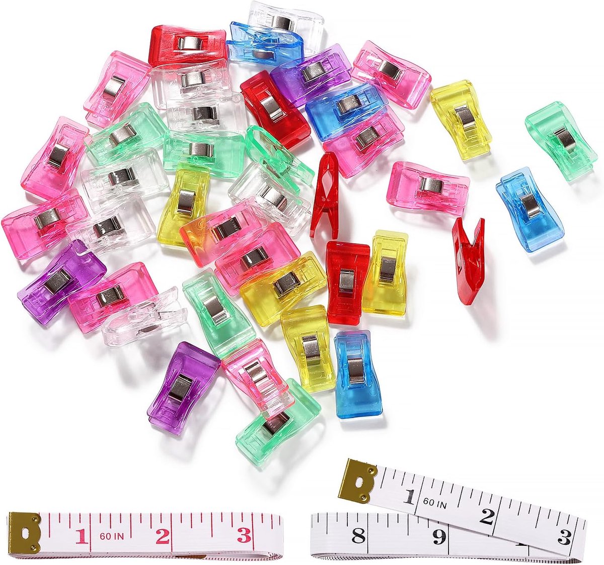 40 Stuks 3.3x1.8x1.1 cm Naaiclips, Plastic Quilting Crafting Clips, Stoffenclips, Wonder Clips, Patchwork Clips, met 2 Stuks 150cm Meetlint, voor Naaiwerk, Knutselwerk, Hangende Objecten