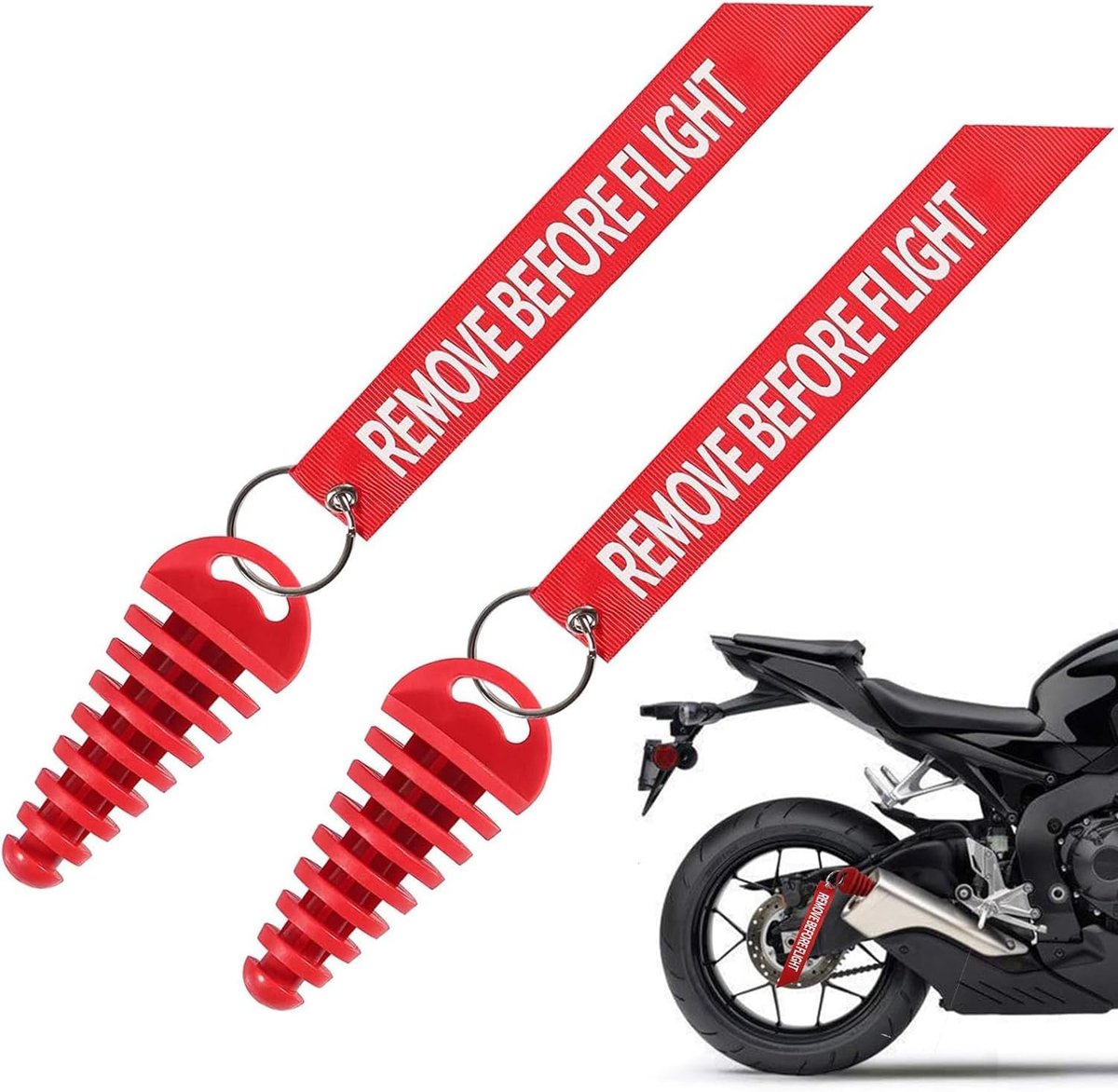15-38mm/0.6-1.5" uitlaatwasplug, 2 waspluggen met 2 streamers, past op de meeste 2-takt motorfietsen met rubberen uitlaatdemper