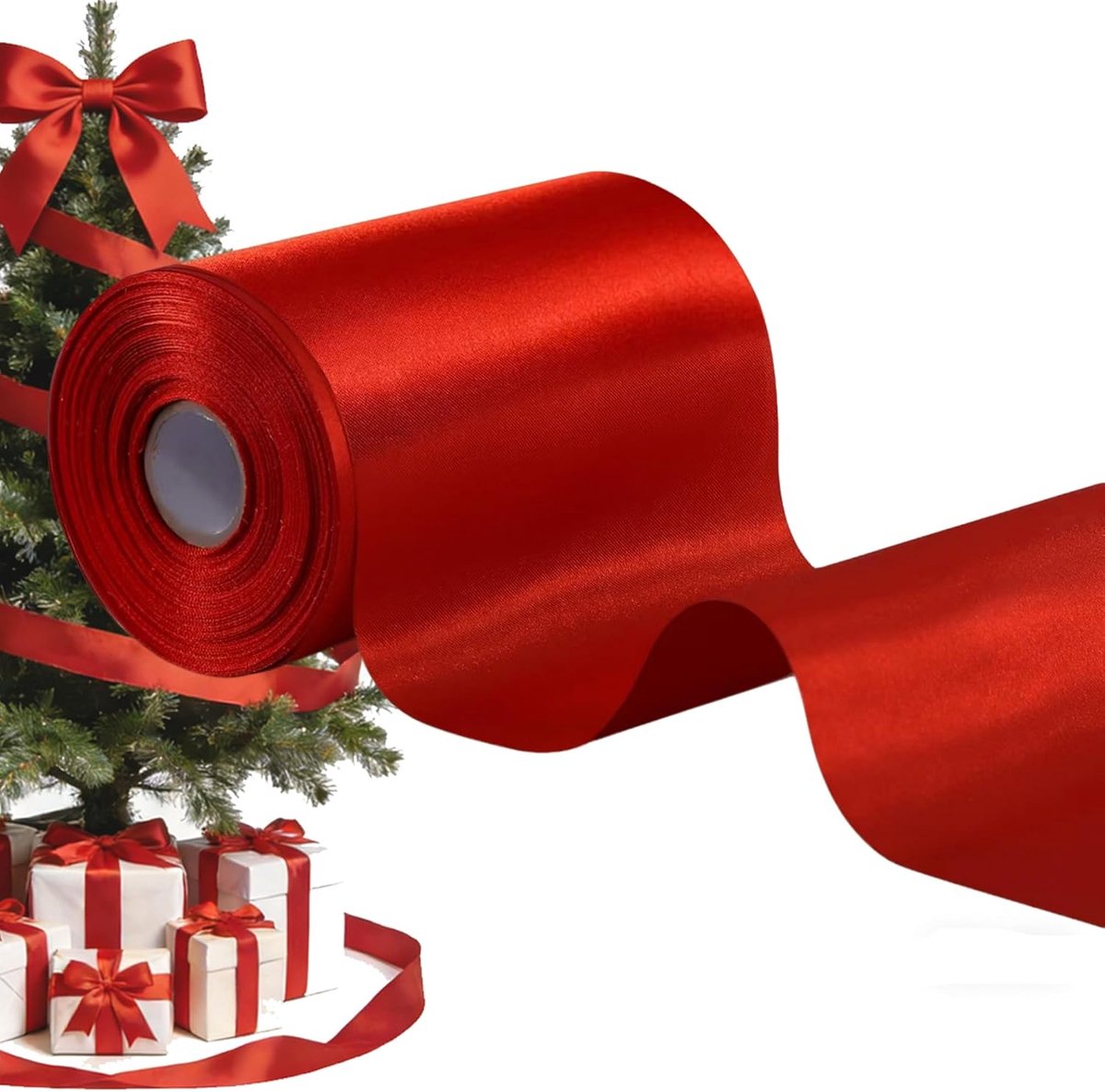Brede satijnen lint gekleurd stoffen lint voor cadeaulint openen van de strikken grote opening van linten de stoel bruiloft party decoratie Valentijnsdag Kerstmis rood 10 cm x 10 m
