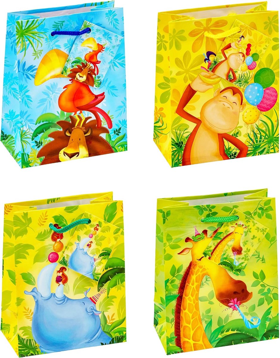 84022 geschenkzakjes dierentuindieren, verpakking van 12, afmetingen: klein (14 x 11 x 6,5 cm)