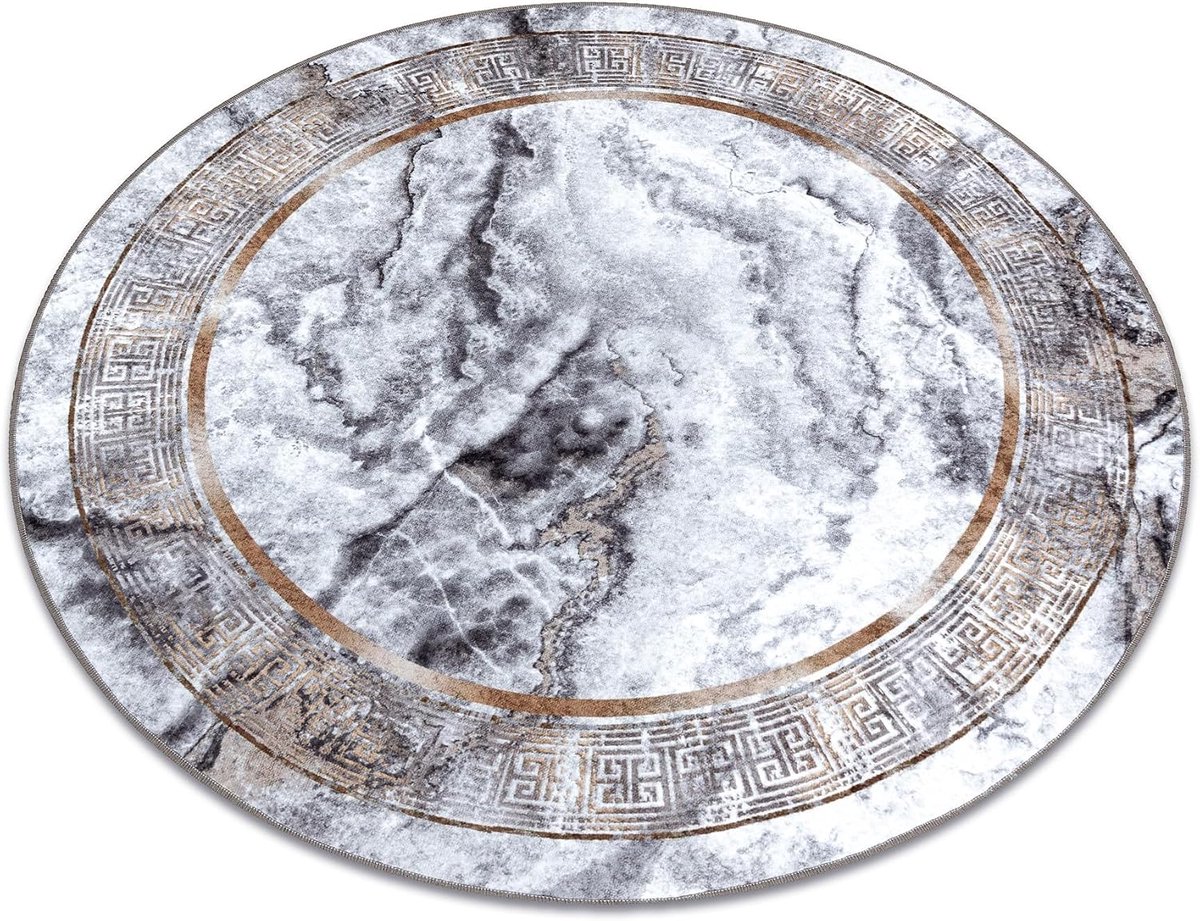 51199.805 Tapijt wassen Marmer, grieks Antislip - grijs/goud cirkel 100 cm