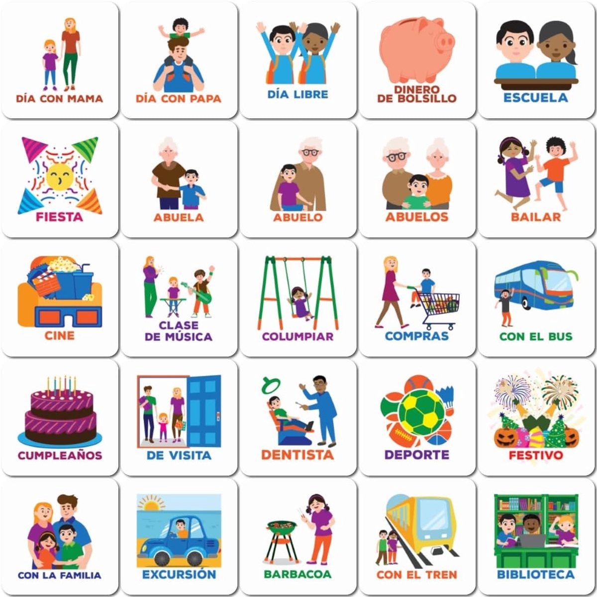 pictogrammen – Spaans – 50 stuks – Buitenactiviteiten | Magnetische pictogrammen voor kinderen; visuele dagplanning voor routines, taken, school, thuis, communicatie en autisme