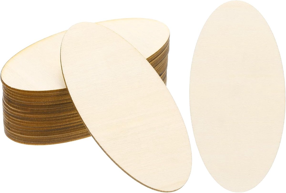 Houten Stukken, 20 Pack Onvoltooide Ovale Houten Vormen Blanco Houten Uitsparingen Ornamenten Natuurlijke voor Kerstfeest Craft Projecten