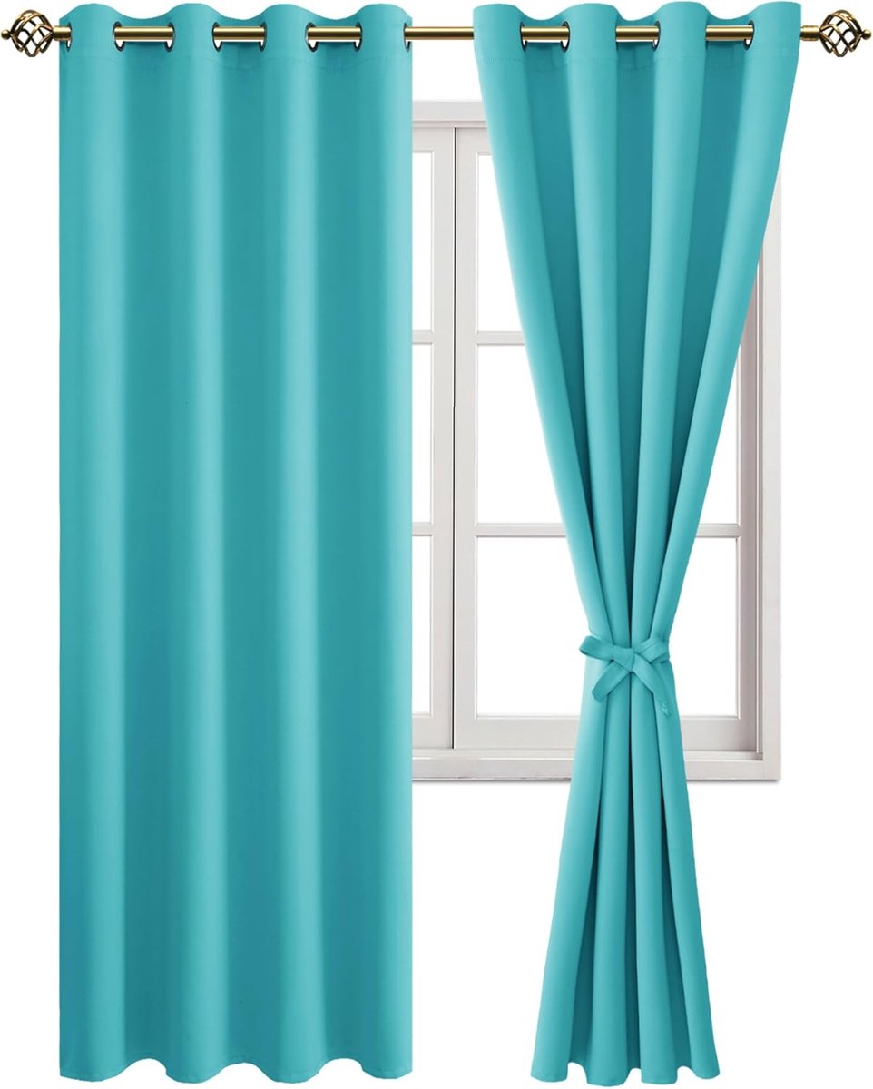 Verduisterende gordijnen, inslagringen, voor slaapkamer, woonkamer, turquoise, 2 stuks, 215 x 140 cm (H x B)