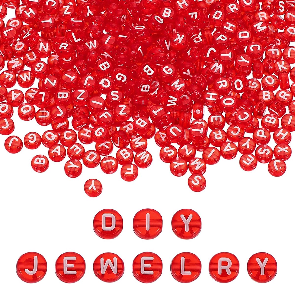 Kralen, 4 x 7 mm, acryl alfabetkralen, vriendschapsarmband, doe-het-zelf kit voor armbanden, sieraden maken, rood
