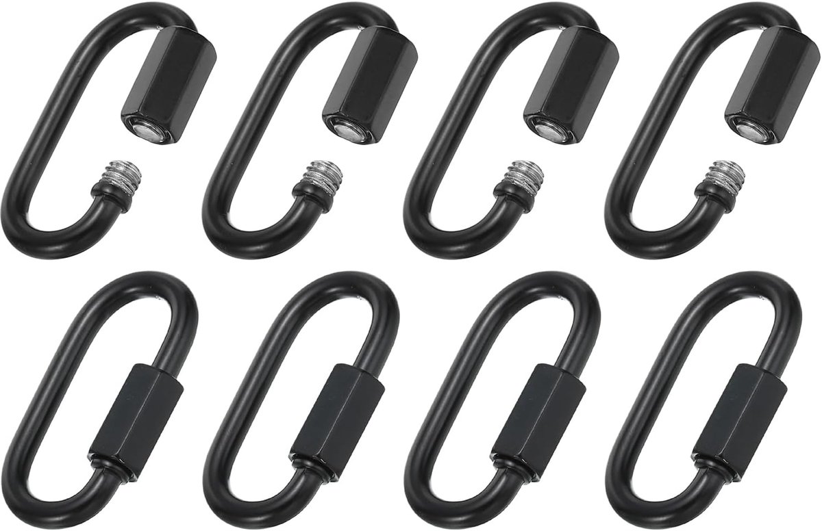 4 mm 304 roestvrij stalen ketting snelverbindingen, 8 stuks schroef slot ketting connector ovaal D-ring haak clip voor kroonluchter rugzak tent, 507 lbs zwart
