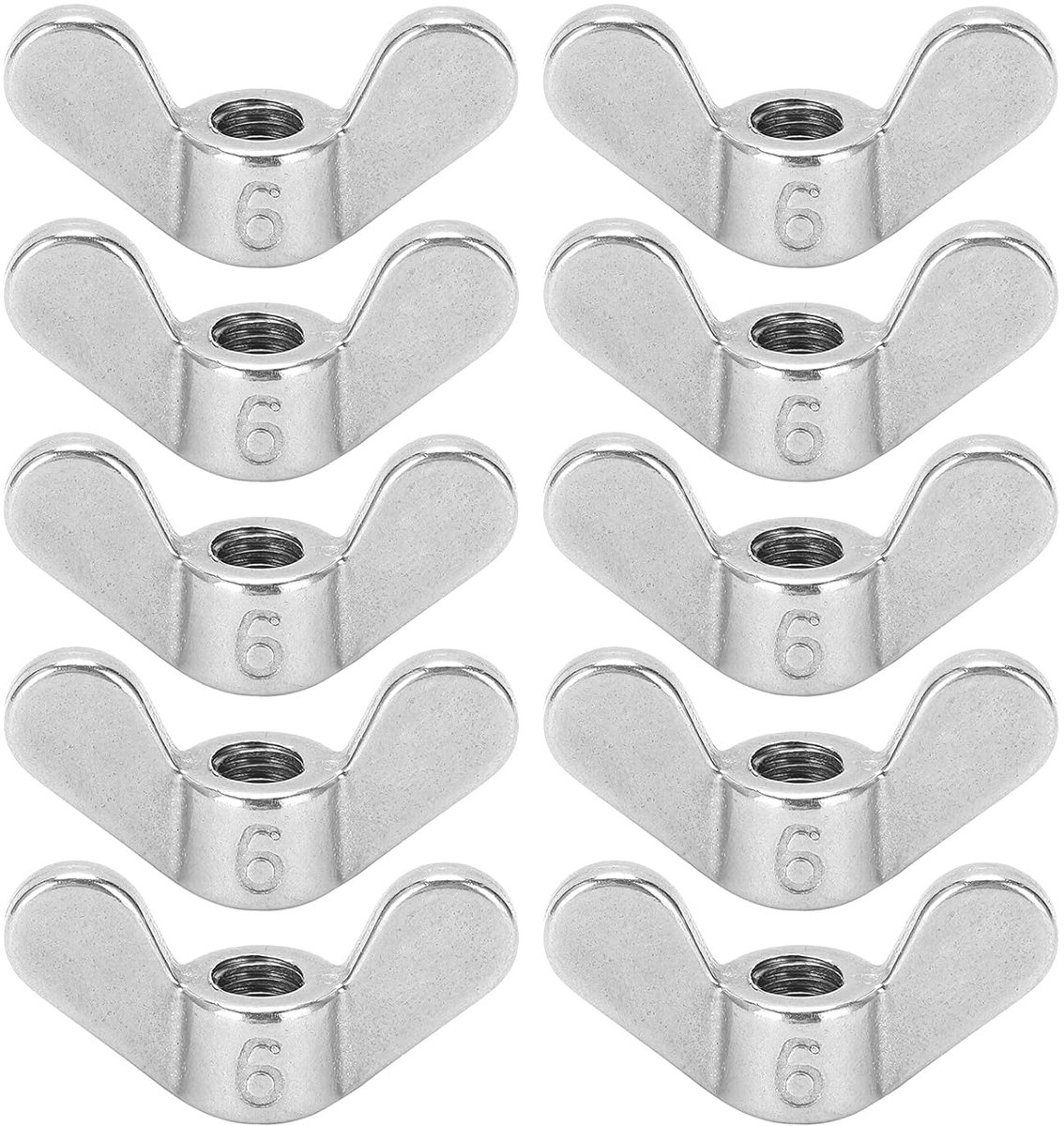 Vleugelmoeren, 10st M6 Vleugelmoer Vlinder Vleugelmoeren Assortiment Kit 304 RVS Bevestigingsmiddelen Onderdelen Vlindermoer