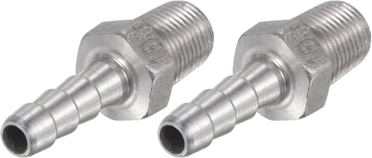 sourcing map 2 stuks slangtuit 6 mm AD x1/8PT buitendraad 304 roestvrij stalen buisverbinding