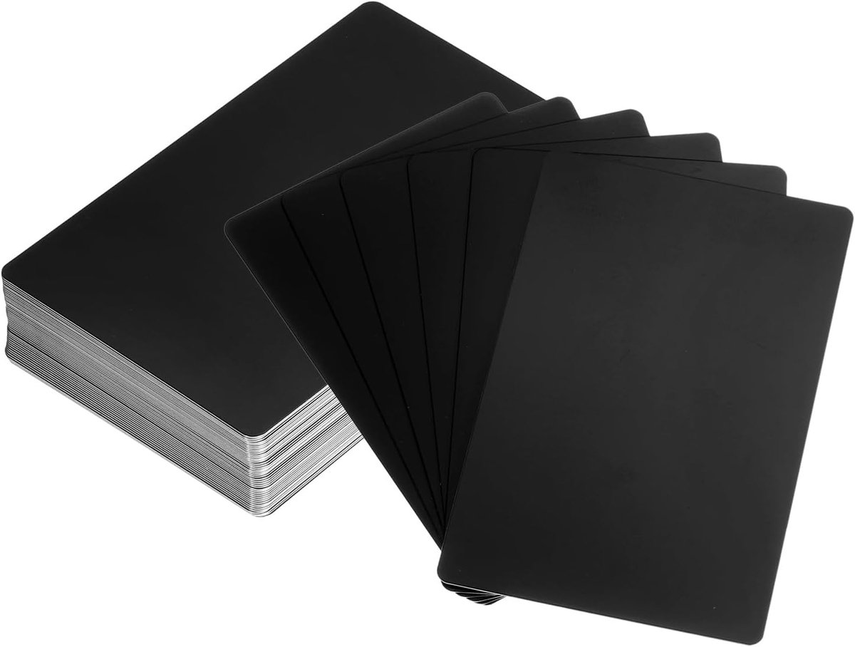 Visitekaartjes van metaal, leeg, 86 x 54 x 0,45 mm, visitekaartje van geanodiseerd aluminiumplaat voor lasergravure, doe-het-zelfkaarten, zwart