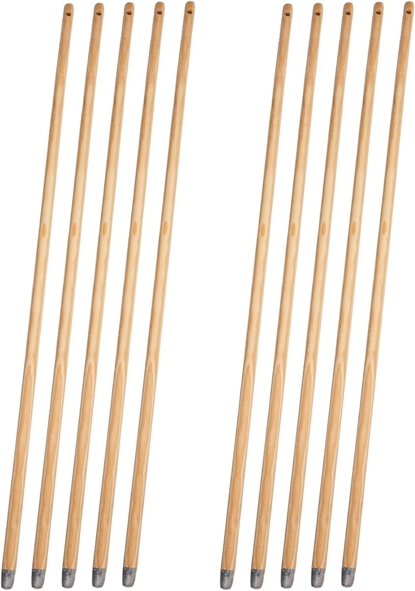 10 x gereedschap steel hout 130 cm met schroefdraad 24 mm houten steel universele steel staaf vervangende steel bezemsteel met schroefdraad reservesteel vervanging (10, bruin)