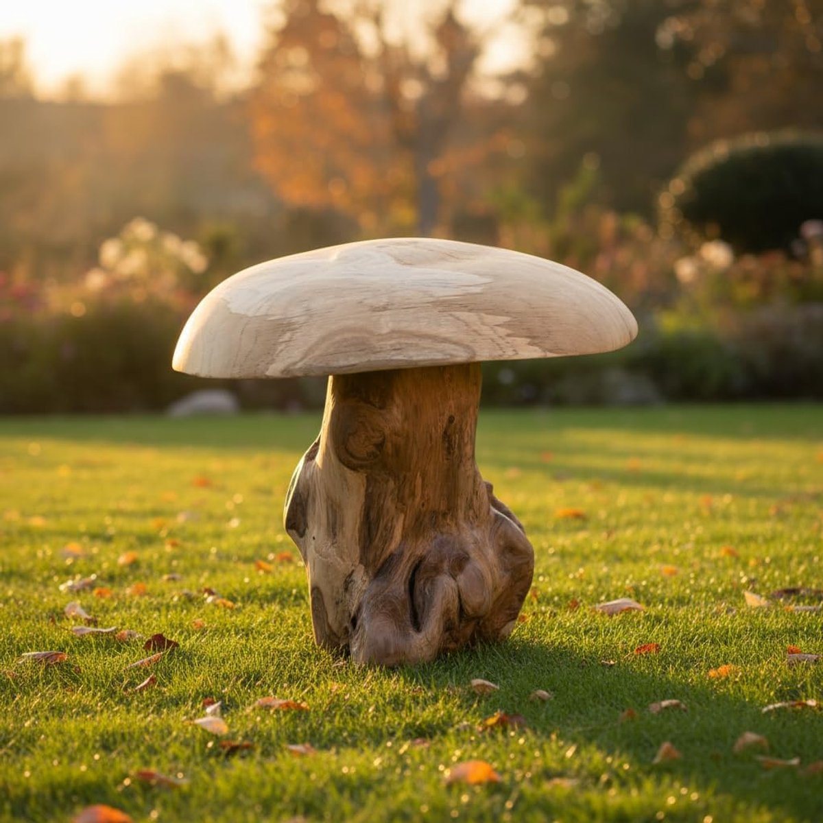 Wortelhoutsculptuur paddenstoel klein - 40 cm teakhout paddenstoel - decoratie voor tuin, terras en woonkamer
