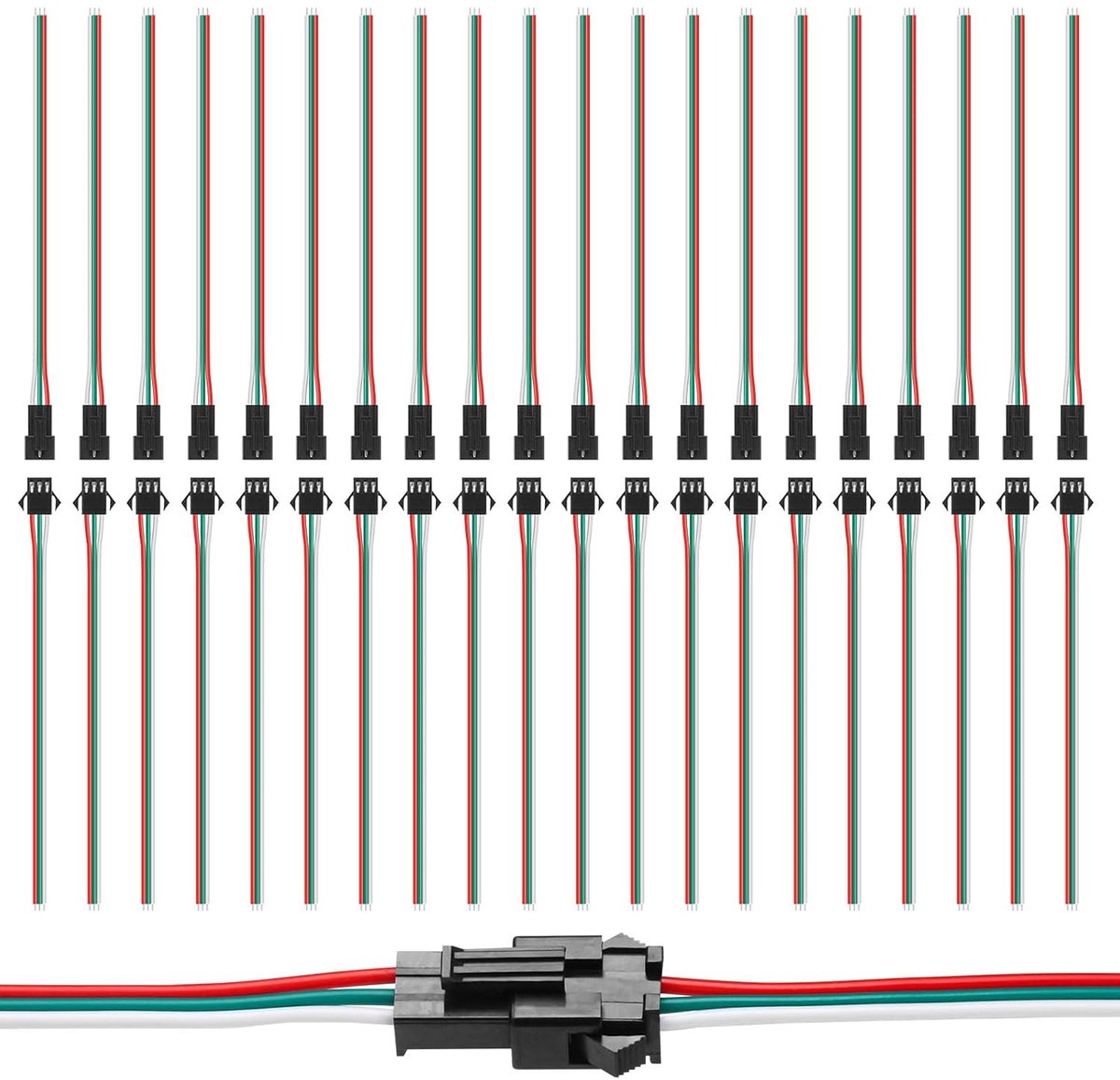 20 Pairs JST SM 3PIN Plug Man-vrouw Plug 15 cm EL Draad Kabel Connector Adapter voor WS2811 WS2812B SK6812 Droom Kleur LED Strip Licht Lamp