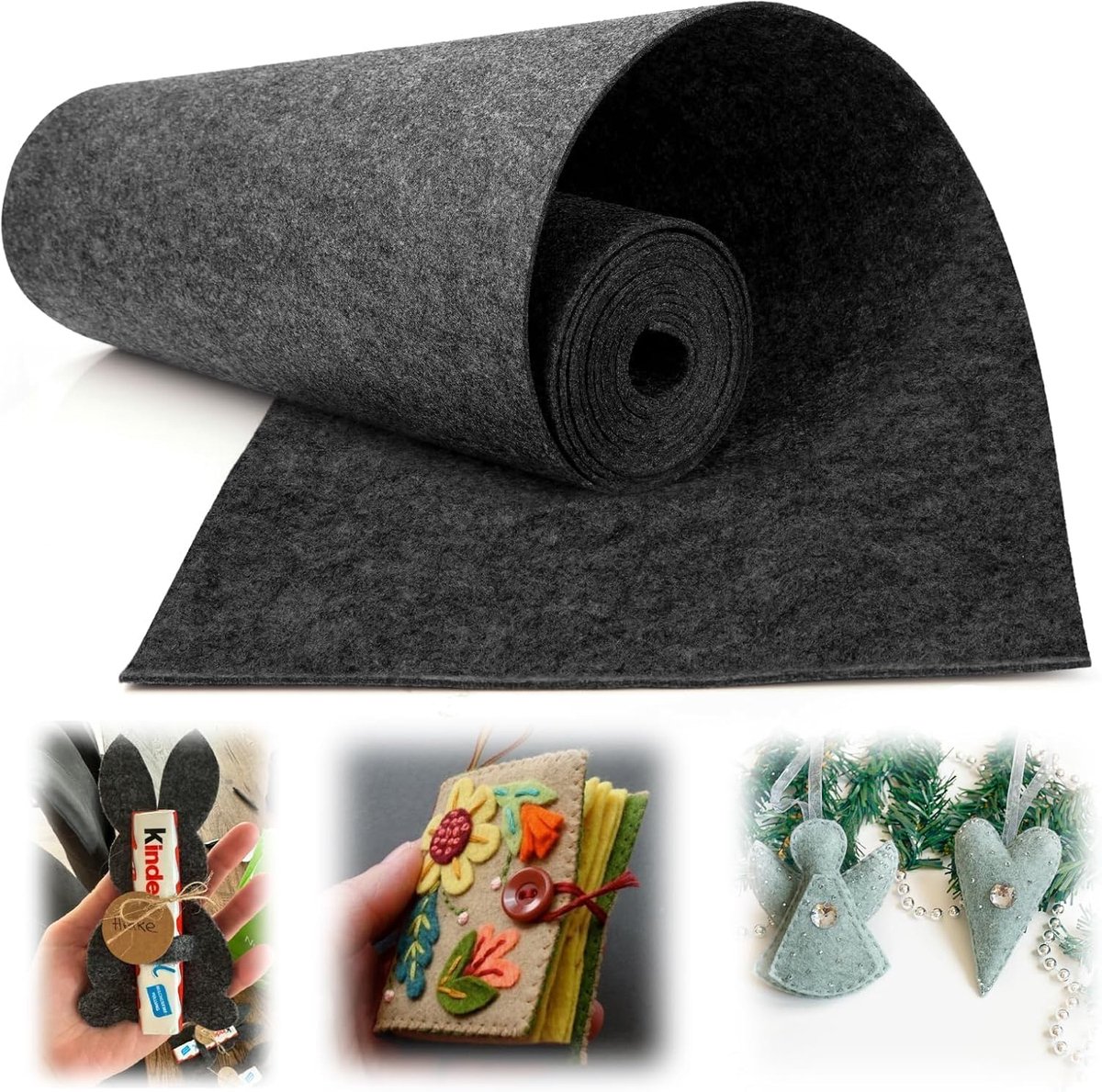 Stof, per meter, 30 cm x 300 cm x 3 mm, per meter, donkergrijs, viltrol, polyester, viltmat om op maat te snijden, voor doe-het-zelf vilten onderlegger, opbergtas, borduurvilt