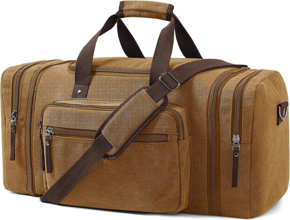 SnelShoppen - EKOROMIER 55L Canvas Reistas voor Mannen - Uitbreidbare Weekendtas, Handbagage voor Gym, Korte Reizen en Vliegreizen, Stevige en Ruime D