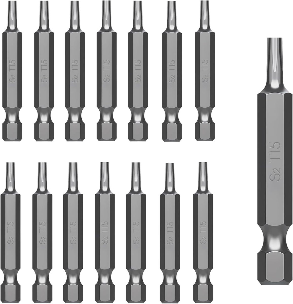 Torx bitset, 15 stuks S2 stalen bits, 50 mm lengte, geschikt voor torx-schroeven