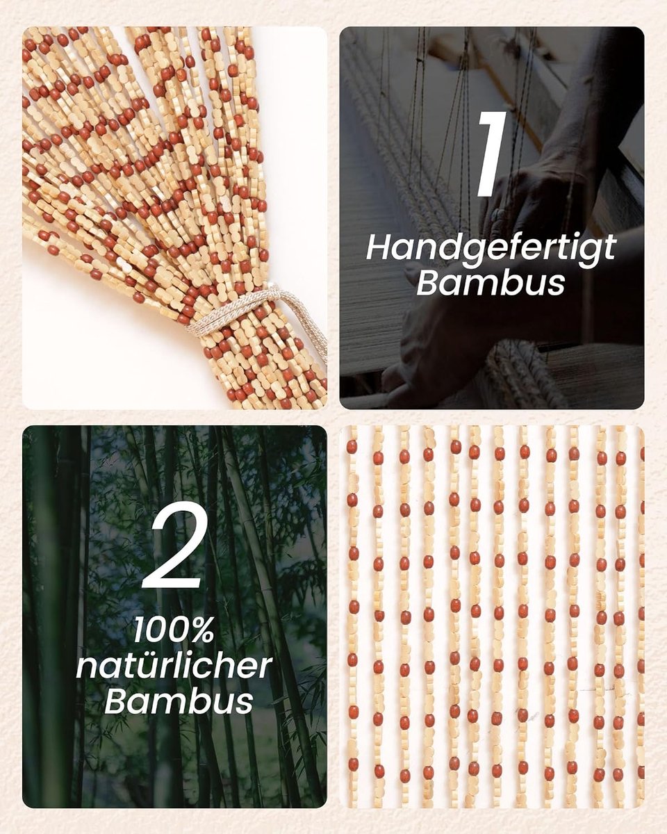 SnelShoppen - Houten Kralengordijn 90 x 200 cm, Retro Deurgordijn met 45 Strengen, Handgemaakt Natuurlijk Draadgordijn voor Insecten- en Vliegenbesche