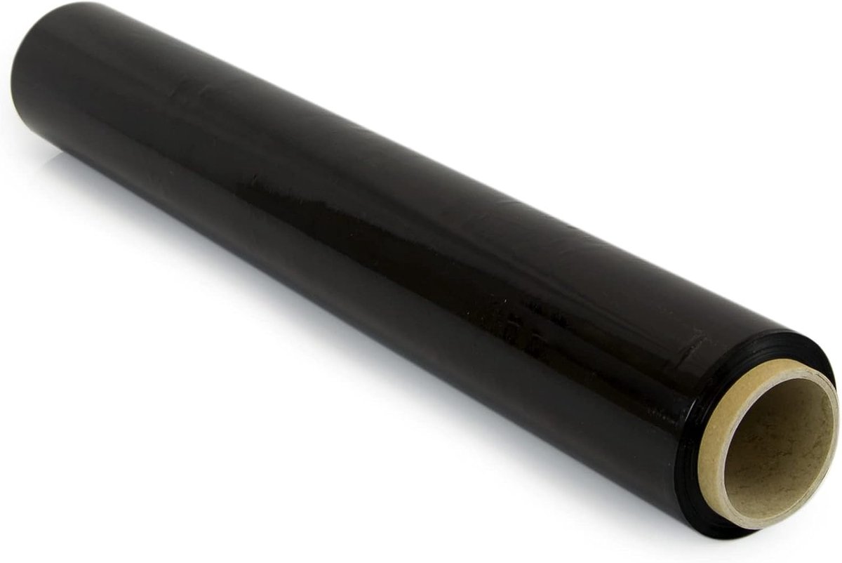 Folie voor het verpakken van 50 cm breed en rekbaar tot 300 meter lengte, elastische folierol voor industriële verpakkingen (zwart, 1)