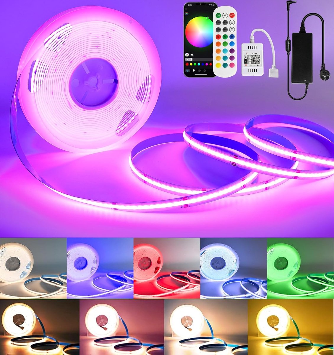 10M WIFI Intelligent COB RGBW + warm wit 24V LED strip strip lichtketting 672LEDs/M 6720LEDs LED strip lichtbalk werkt met Google Home Assistant/Alexaz