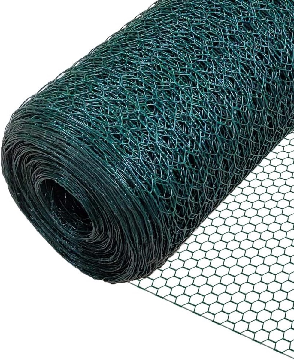 Omheining Zeshoekig, Konijnengaas Kippengaas, Maaswijdte 25 mm, Hoogte 100 cm, Lengte 50 m, PVC-gecoat Groen