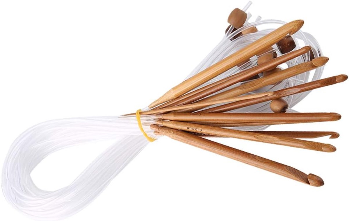 Tunesiaanse haakset met kunststof kabel, bamboe haakbreinaalden voor beginners of professionals
