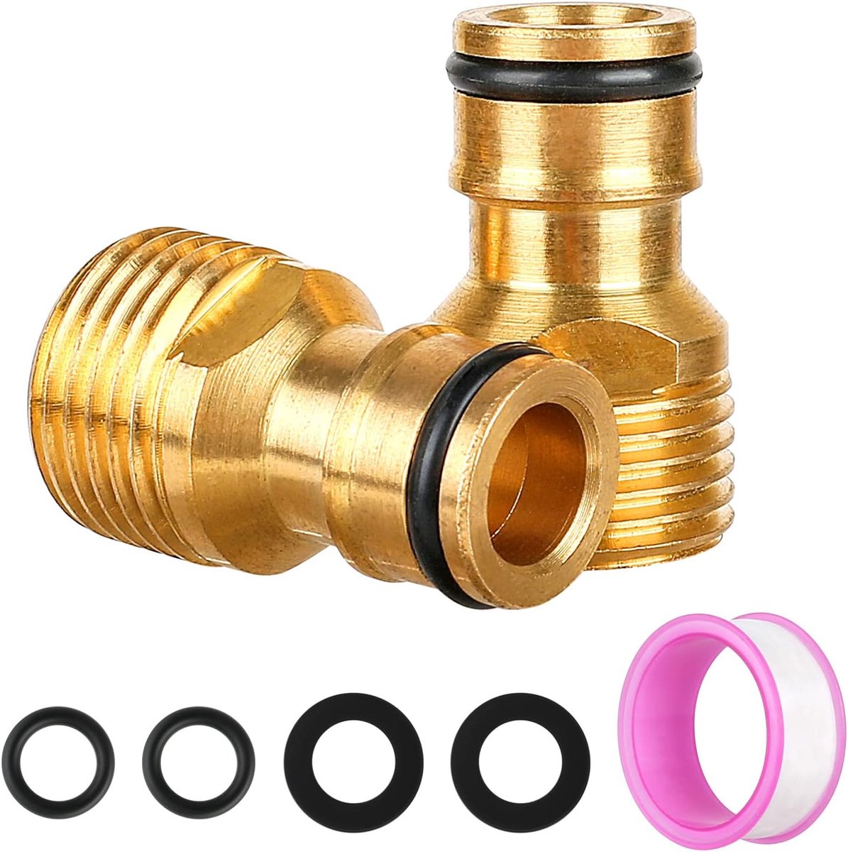 2 stuks messing slangverbinders, 1/2 inch kraanadapterset met slangaansluiting, waterkraan, afdichting, "O"-ringen en waterdichte band voor keuken, tuinslang, waterkraan