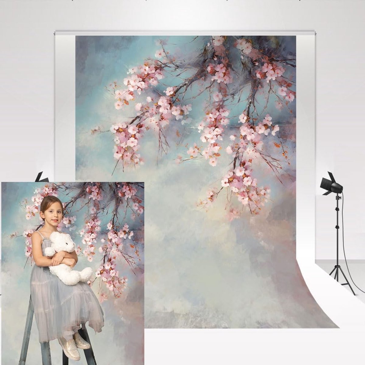 Achtergrond Fotografie 1,5 m x 2,2 m Handgeschilderde kunst roze bloem fotoshooting blauw en wit abstracte achtergrond voor familiefeest microfiber achtergrond voor portretten