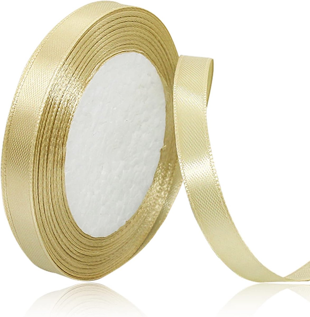 Linten goud, 10 mm breed, 23 meter cadeaulint, lint voor geschenkverpakkingen, doe-het-zelf knutselen, boeketten, naaiprojecten, strikken maken, verjaardags- en bruiloftsdecoraties