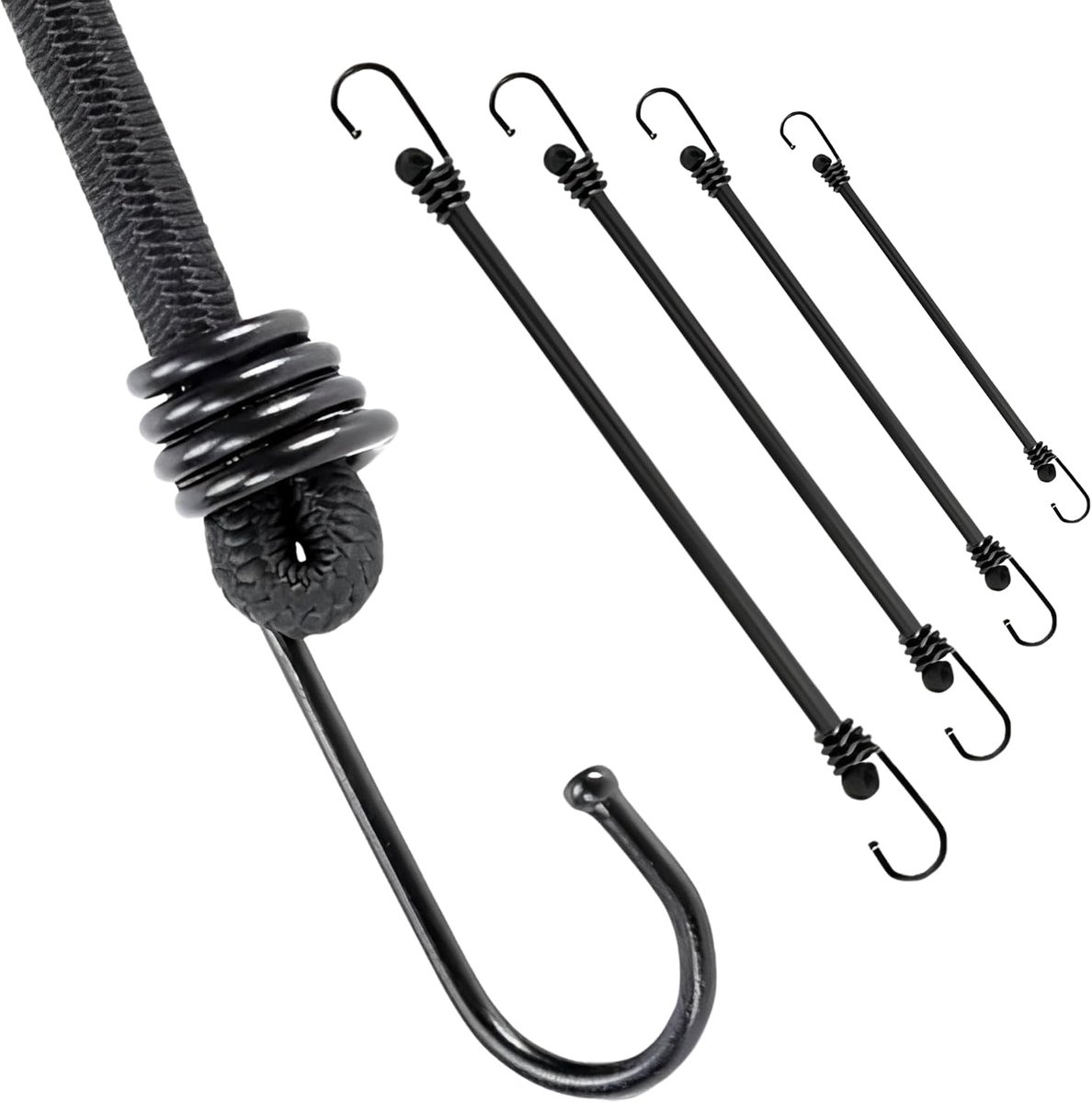 bungeekoorden met versterkte haken aan beide uiteinden, set van 10, multipack voor buiten, camping en vracht, duurzaam, uv-bestendig, veelzijdig inzetbaar, doe-het-zelf (100 cm)